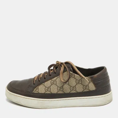 Pre-owned Gucci Beige/brown Gg Supreme Canvas And Leather Low Top Sneakers Size 40.5