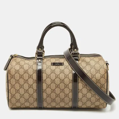 Pre-owned Gucci Beige/brown Gg Supreme Canvas And Leather Medium Joy Boston Bag In Sand