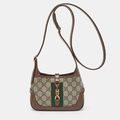 Pre-owned Gucci Beige/brown Gg Supreme Canvas And Leather Mini Jackie 1961 Hobo