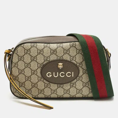 Pre-owned Gucci Beige/brown Gg Supreme Canvas And Leather Neo Vintage Shoulder Bag In Sand