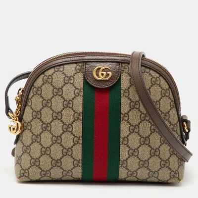 Pre-owned Gucci Beige/brown Gg Supreme Canvas And Leather Ophidia Bag In Sand