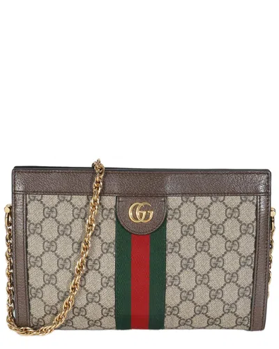 GUCCI GUCCI BEIGE/BROWN GG SUPREME CANVAS & LEATHER SMALL OPHIDIA WEB CHAIN BAG  (AUTHENTIC PRE-LOVED)