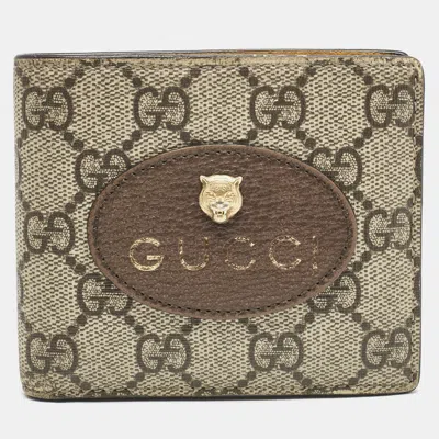 Pre-owned Gucci Beige/brown Gg Supreme Canvas And Leather Tiger Head Bifold Wallet