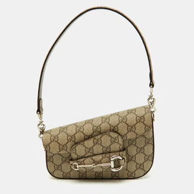 Pre-owned Gucci Beige/brown Gg Supreme Canvas Horsebit 1955 Mini Shoulder Bag In Sand