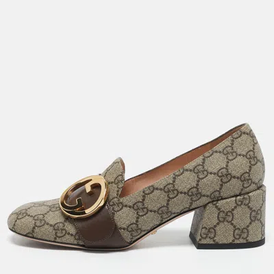 Pre-owned Gucci Beige/brown Gg Supreme Canvas Interlocking G Pumps Size 37