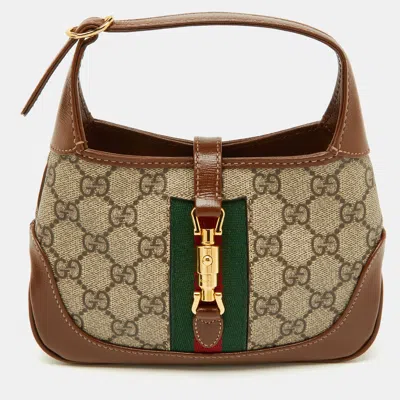 Pre-owned Gucci Beige/brown Gg Supreme Canvas Jackie 1961 Mini Shoulder Bag In Sand