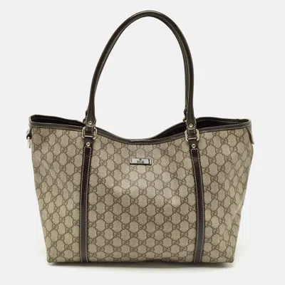 Pre-owned Gucci Beige/brown Gg Supreme Canvas Medium Joy Tote In Sand