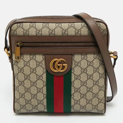 Pre-owned Gucci Beige/brown Gg Supreme Canvas Small Ophidia Messenger Bag In Sand