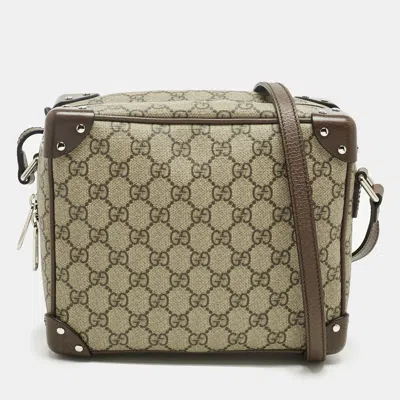 Pre-owned Gucci Beige/brown Gg Supreme Canvas Soft Trunk Messenger Bag In Sand