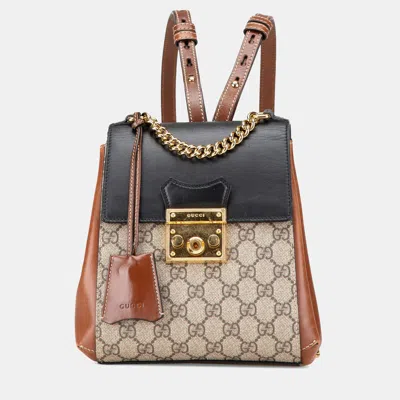 Pre-owned Gucci Beige/brown Gg Supreme Padlock Backpack