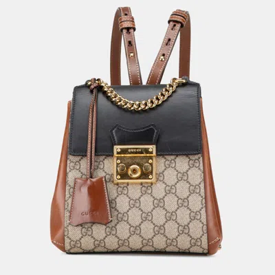Pre-owned Gucci Beige/brown Gg Supreme Padlock Backpack In Sand