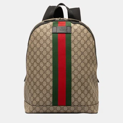 Pre-owned Gucci Beige/brown Gg Supreme Web Backpack
