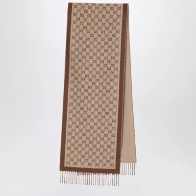 Gucci Beige/brown Gg Wool Scarf Women In Neutral