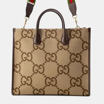 Pre-owned Gucci Beige/brown Jumbo Gg Canvas Tote Bag