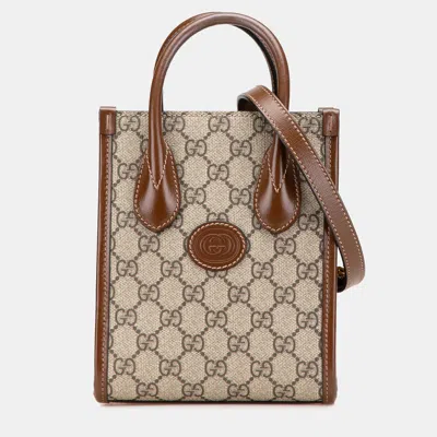 Pre-owned Gucci Beige/brown Mini Gg Supreme Interlocking G Satchel
