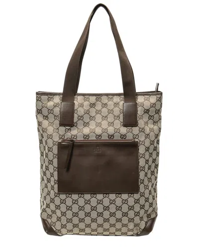 Gucci Beige/brown Monogrammed Canvas Vertical Zip Tote (authentic Pre-loved)