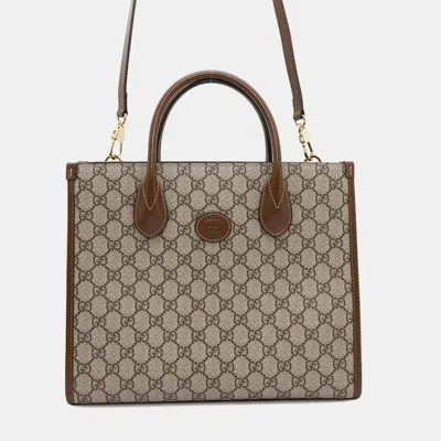 Pre-owned Gucci Beige/brown Pvc Leather Gg Supreme Tote Bag