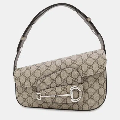 Pre-owned Gucci Beige/brown Pvc Leather Horsebit 1955 Gg Supreme Shoulder Bag