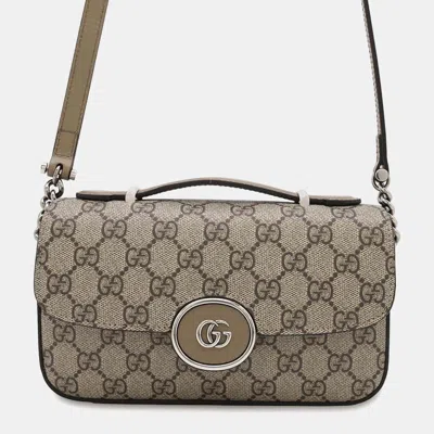 Pre-owned Gucci Beige/brown Pvc Leather Mini Petite Gg Gg Supreme Mini Chain Shoulder Bag