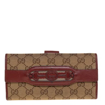 Pre-owned Gucci Beige/copper Gg Canvas And Leather Flap Continental Wallet