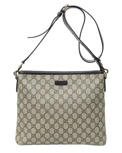 Gucci Beige/dark Brown Supreme Coated Canvas Front Slip Pocket Messenger (authentic Pre-loved) In Neutral