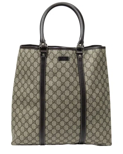 Gucci Beige/dark Brown Supreme Coated Canvas Vertical Joy Tote (authentic Pre-loved) In Black