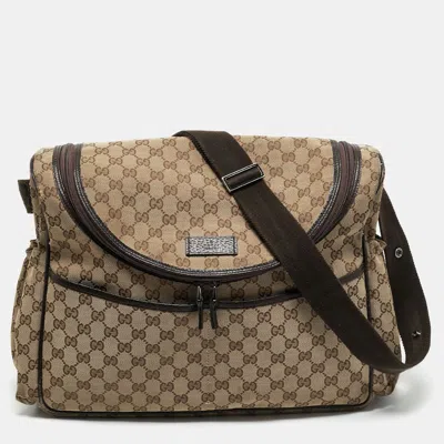 Pre-owned Gucci Beige/ebony Gg Canvas Original Baby Changing Bag In Sand