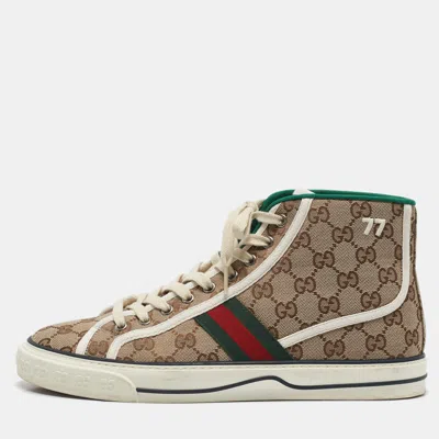 Pre-owned Gucci Beige/ebony Gg Canvas Tennis 1977 Sneakers Size 43