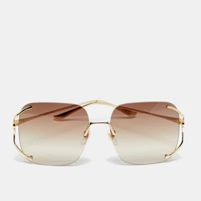 Pre-owned Gucci Beige/gold Tone Gradient Gg0646s Rimless Oversized Sunglasses In Sand