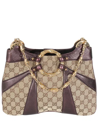 Gucci Beige/metallic/purple Leather & Canvas X Tom Ford Bamboo Chain Shoulder  Bag (authentic Pre-lo