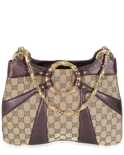 GUCCI GUCCI BEIGE/METALLIC/PURPLE LEATHER & CANVAS X TOM FORD BAMBOO CHAIN SHOULDER  BAG (AUTHENTIC PRE-LO