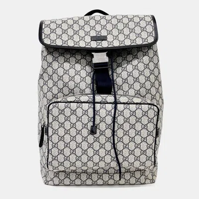 Pre-owned Gucci Beige/navy Blue Canvas Backpack (246898)