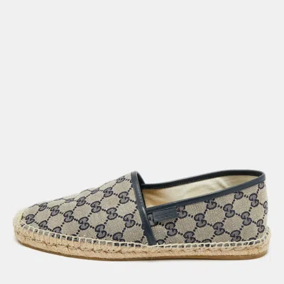 Pre-owned Gucci Beige/navy Blue Gg Canvas Espadrille Flats Size 43