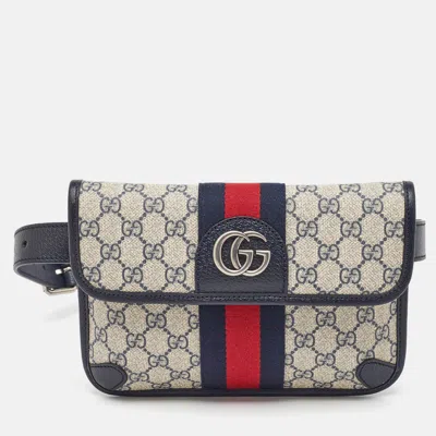 Pre-owned Gucci Beige/navy Blue Gg Supreme Canvas Ophidia Small Belt Bag