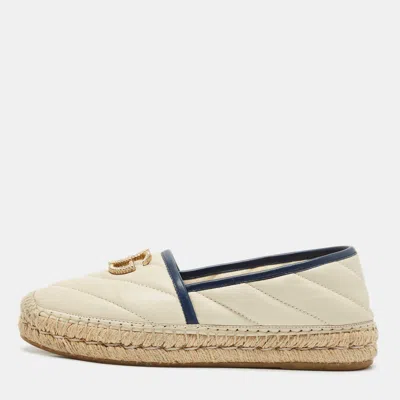 Pre-owned Gucci Beige/navy Blue Quilted Leather Gg Marmont Flat Espadrilles Size 36 In White