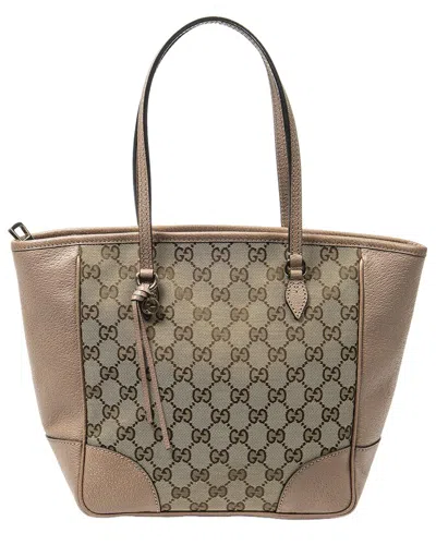 Gucci Beige/pink Monogrammed Canvas Medium Bree Tote (authentic Pre-loved) In Brown