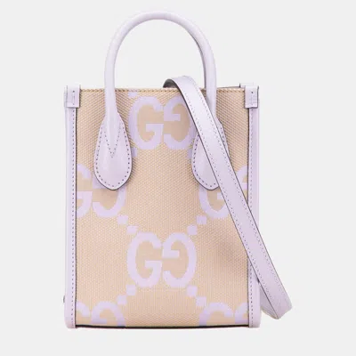 Pre-owned Gucci Beige & Purple Mini Jumbo Gg Canvas Interlocking G Satchel Bag