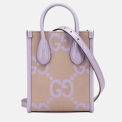 Pre-owned Gucci Beige/purple Mini Jumbo Gg Canvas Interlocking G Satchel In Sand