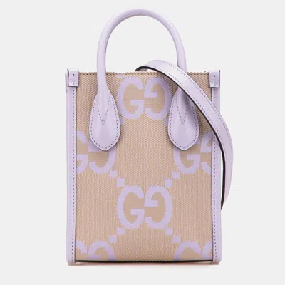 Pre-owned Gucci Beige Brown Mini Jumbo Gg Canvas Interlocking G Satchel
