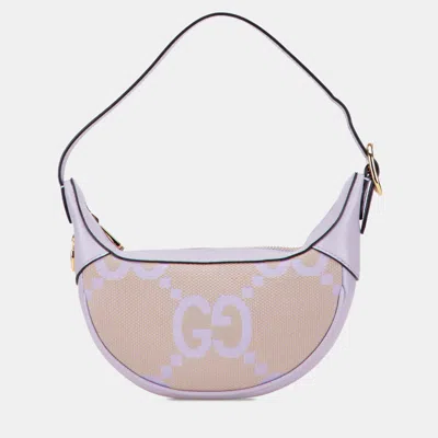 Pre-owned Gucci Beige/purple Mini Jumbo Gg Canvas Ophidia Shoulder Bag In Sand