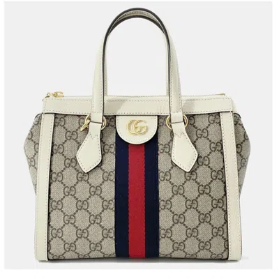 Pre-owned Gucci Beige/white Canvas Ophidia Small Tote Bag