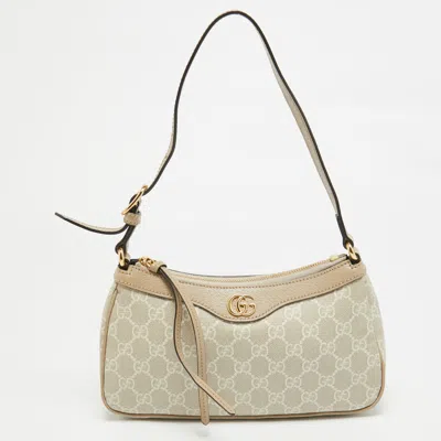 Pre-owned Gucci Beige/white Gg Supreme Canvas Small Ophidia Bag