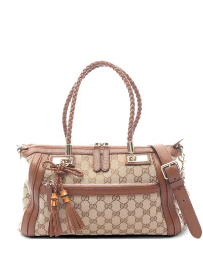 Pre-owned Gucci Bella Bamboo Gg Canvas Tote Bag In Neutral