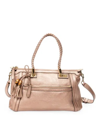 Pre-owned Gucci Bella Braided-handle Tote Bag In Pink