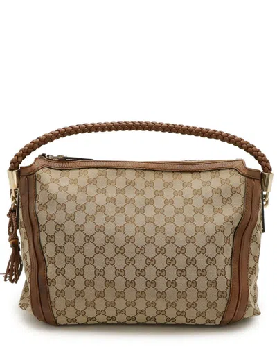 Gucci Bella Gg Canvas Bamboo Ribbon Shoulder Bag (authentic Pre-loved) In Brown/brown
