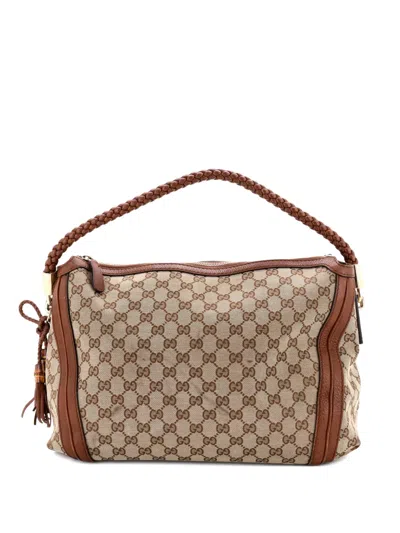 Pre-owned Gucci Bella Gg Canvas With Leather Medium Hobo Bag In Brown