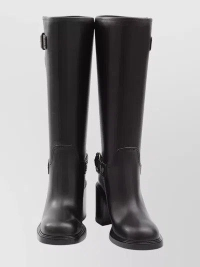 Gucci Below-the-knee Round Toe Leather Boot In Black