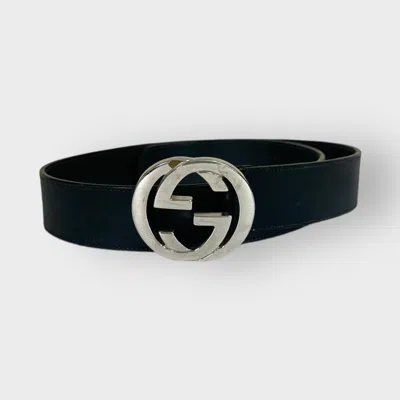 Pre-owned Gucci Belt Black Leather Interlocking G Buckle