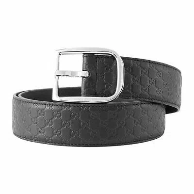 Pre-owned Gucci Belt Black Leather Men Microssima Mod. 449716 Bmj0n 1000