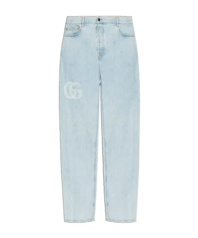 Gucci Button Fly Jeans In Blue